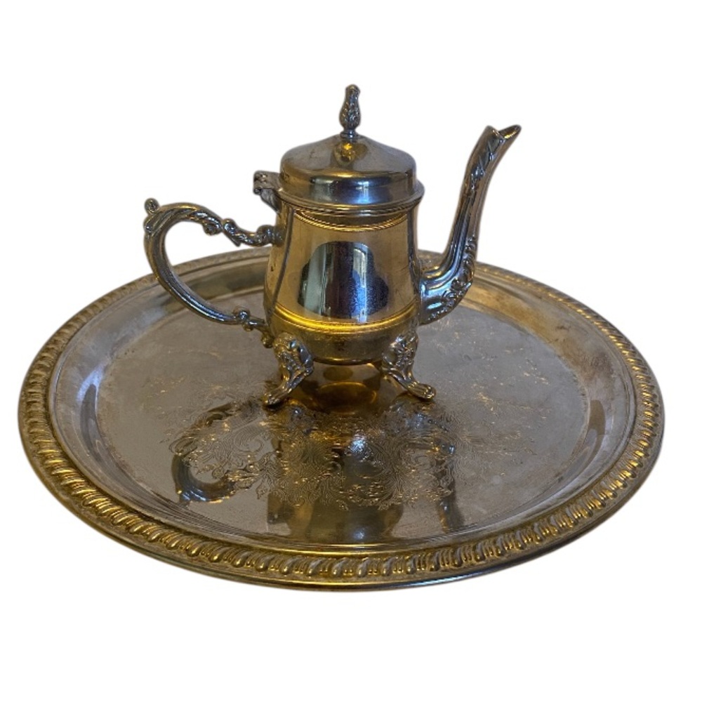 Vintage 1970’s Godinger (Sterling Silver) Plate and Tea Kettle